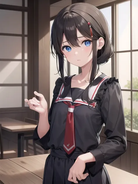 shigure, shigure, ahogo, by the chestnut, blue eyes, trenza, adorno para el pelo, pelo sobre el hombro, pelo largo, single trenz...