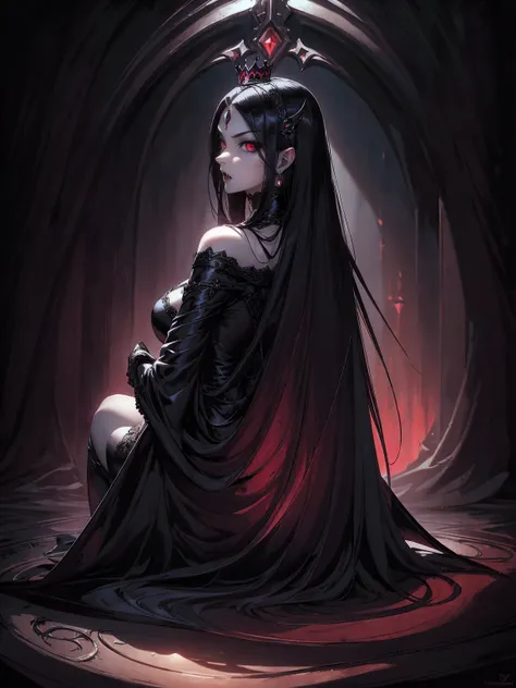 absurdres, ((stunning female vampire))), goth renaissance, (long black hair:1.erfect and detailed angular sharp oval shaped face...