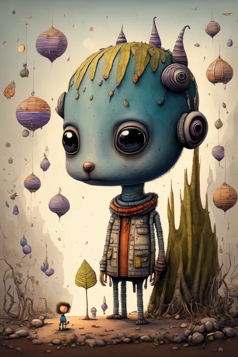 an ultra-detailed, realistic, and adorable cute alien character is depicted in this artwork. the character is small in size and ...