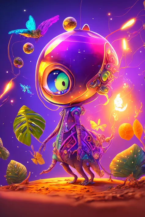 an ultra-detailed, realistic, and adorable cute alien character is depicted in this artwork. the character is small in size and ...