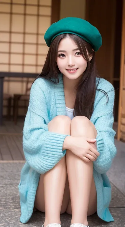 (Highest Resolution, 4K, masterpiece: 1.3), Japanese women, A photo of a woman, cute: 1.1, Beautiful Eyes,Symmetrical eyes,Big eyes, Slim figure, Realistic teeth, double eyelid, smile、(whole body:1.3), highest quality, detailed, Long Hair,Beret、Long skirt、...