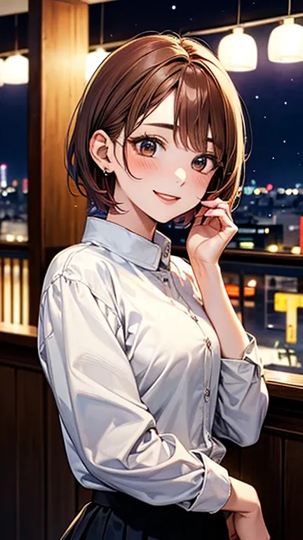 Blushing lightly and smiling, (Top quality masterpiece:1.2) Delicate illustrations, Very detailed, /Beautiful Japanese Woman、1 person,Very cute and slim、Excellent style 、((8K images、super high quality))、Very delicate face, Beautiful forehead、Beautiful thig...