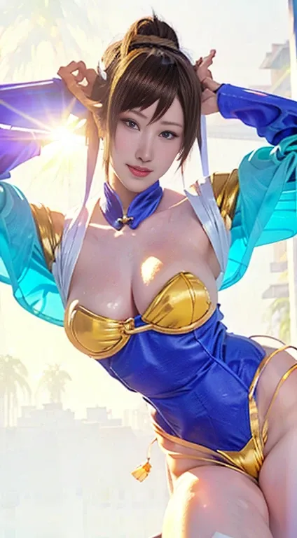 Chun- li，。.3D，Fighting posture，tightsuit，Soft lighting