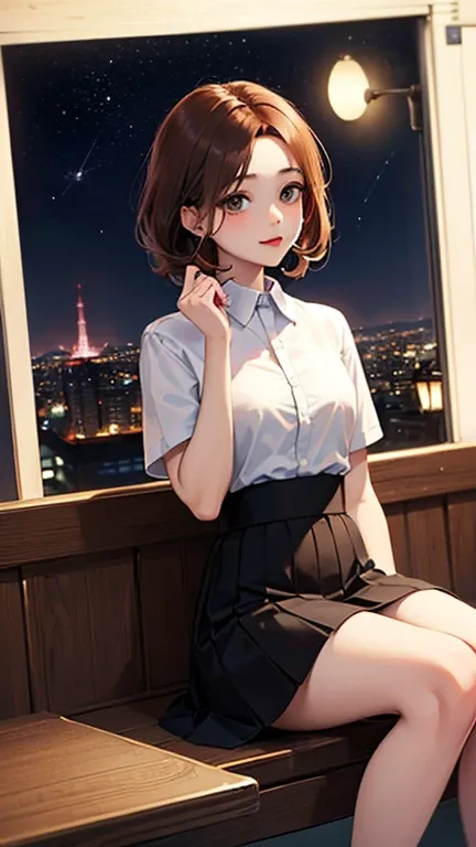 (Top quality masterpiece:1.2) Delicate illustrations, Very detailed, /Beautiful Japanese Woman、1 person,Very cute and slim、Excellent style 、((8K images、super high quality))、Very delicate face, Beautiful forehead、Beautiful thighs、Deep red lipstick,(((((Midd...