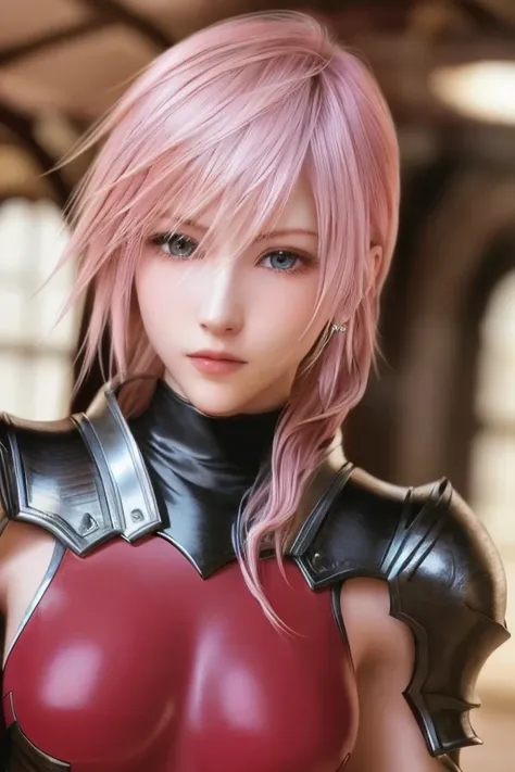 masterpiece, 最high quality, born, Analog Style, Stunning portrait of a beautiful woman,  Pink Hair, Pale skin, Bright blue eyes, Wearing black and red armor, Red Cape, (Very detailed skin, Skin Details), Sharp focus, 8K Ultra HD, Digital SLR, high quality,...