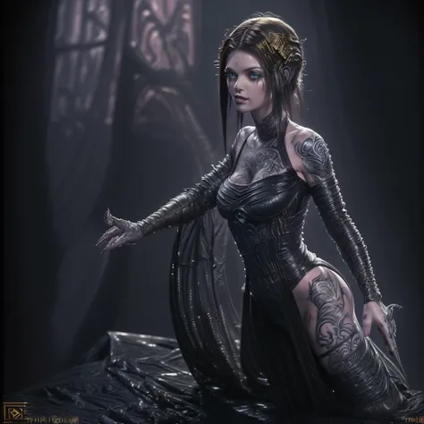 you have a mission!! task (((the most beautiful hr giger tattooed sexy seductive dead girl in a perfectly tailored outfit in a g...