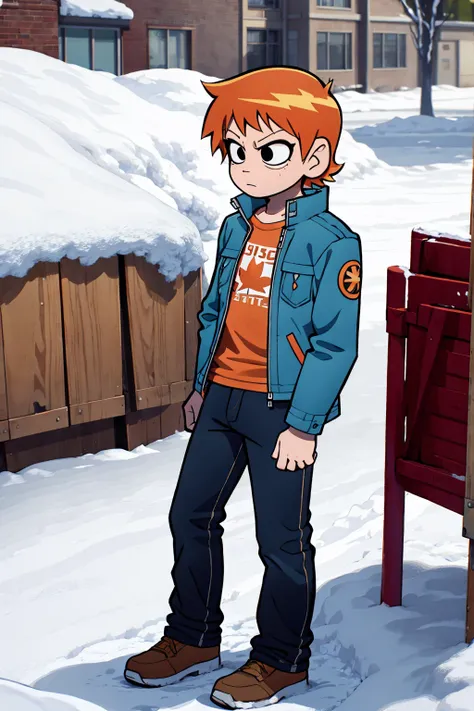 scott pilgrim takes off a boy scott pilgrim orange hair shirt jacket big eyes canada standing alone in the snow