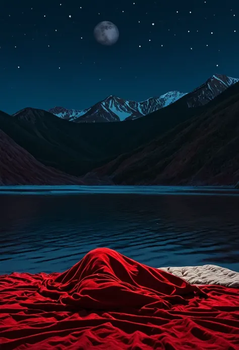 The person was lying down covered with a blanket, only the head was out, and under the bed was a sea, in place of the moon there was a horrible star, in the background a scarlet red mountain