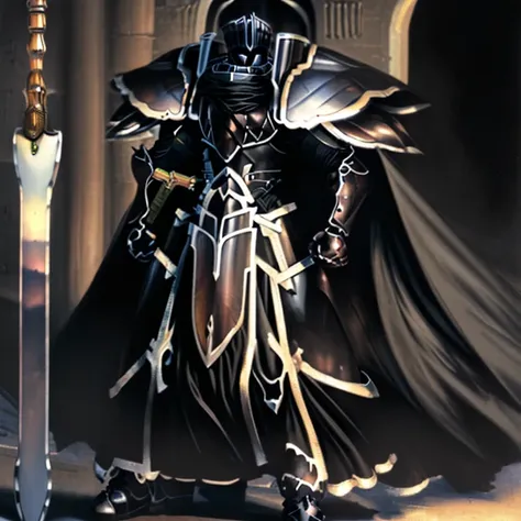 (absurdres, highres, ultra detailed),(Masterpiece, best quality:1.2)
Dark knight,
Has a long sword,

BlackKnight_fe,
Armor, Cape, Helmet, Sword, shield,
The cloak is black color,
polished armor,
armor is shiny,


castle,