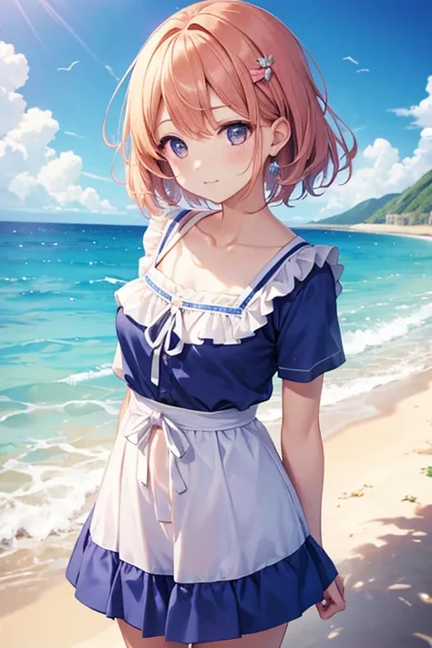 Summer sea and short-sleeved beautiful girl。