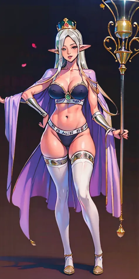 (masterpiece, best quality, plain background:1.2) full body standing height straight symmetrical looking to the viewer, view from below, cowboy shot, extremely long hair, ponytail, perfect anatomy 1girl tall solo, slim thick, ((muscular)) high elf toned bo...