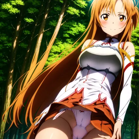 {{Asuna Yuuki(SAO)}}},official style,2d cel anime, gleaming skin,strong light coming in， (((One girl))), (((alone))),stage,Portraiture,View your viewers，((Cotton panties with crotch))，(((Skirt flip, I can see your panties)))，squat，Spread your legs，Spread y...