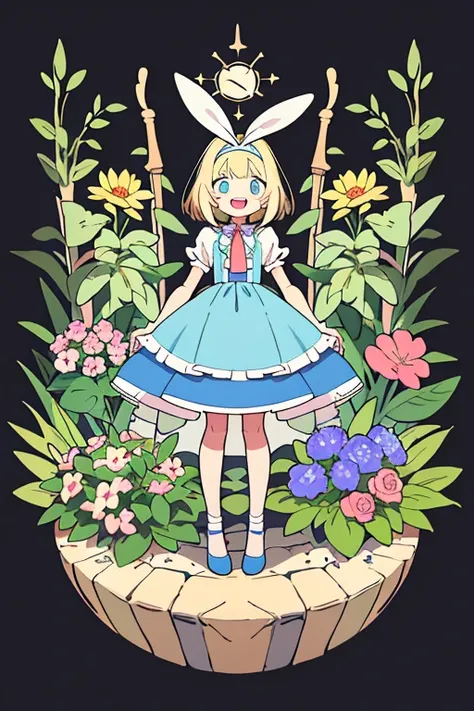 Alice in Wonderland　１People Girl　Background flower garden　laughing