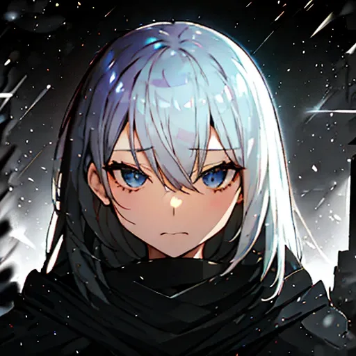 close range、High Angle、Anime white haired boy looking up at camera、He is trying to say something with a straight face.、slim、Shadow Body、black blanket、Monochrome、White skin、Disheveled Hair、Open your mouth a little