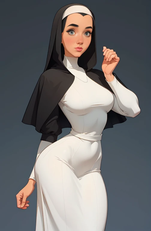 garota,, pequeno, shy, bunda grande,   catholic nun outfit  , dynamic pose, quente, soft or colored lips, fundo simples, perfect...