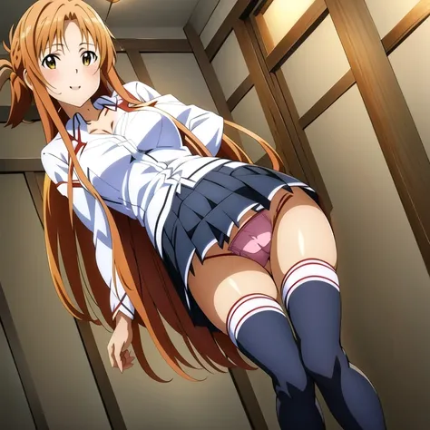 {{Asuna Yuuki(SAO)}}},official style,
One girl, alone,stage,Portraiture,View your viewers，((Cotton panties with crotch))，(((Skirt flip, I can see your pants)))，From below，Embarrassing，blush，From below，From below，