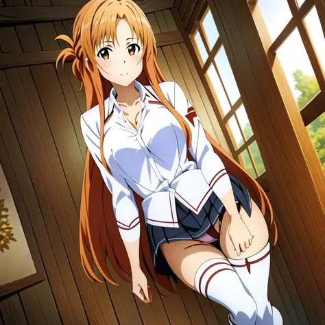 (masterpiece, highest quality:1.2), One girl, alone，(masterpiece, highest quality:1.2), One girl, alone，{{Asuna Yuuki(SAO)}}},official style,
One girl, alone,stage,Portraiture,View your viewers，((Cotton panties with crotch))，(((Skirt flip, I can see your p...