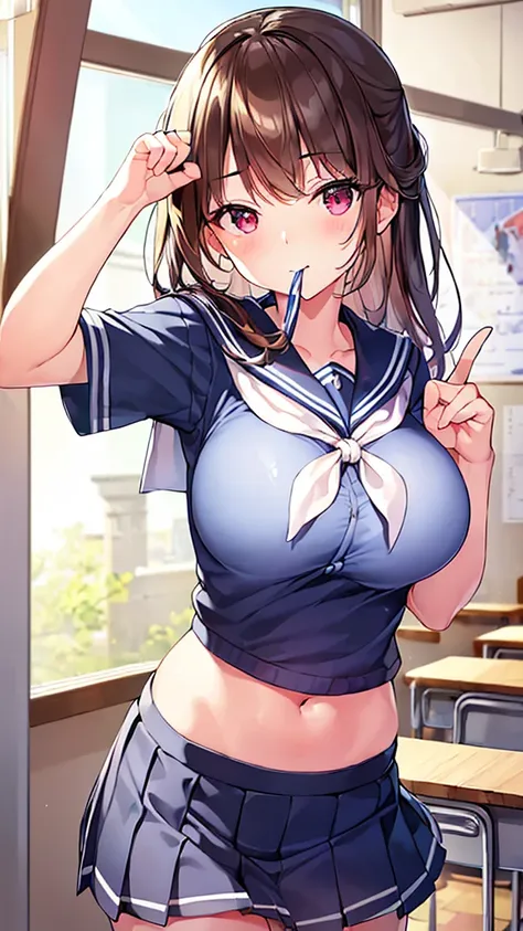 (best quality、8K、32k、masterpiece、north african trade zone、ultra high resolution、Impressionism、Photo realism:1.2)、big breasts、Cowboy shooting, Detailed face and eyes、 inside the classroom、School、Sunset、pretty face、blurred background、16 year old beautiful gi...