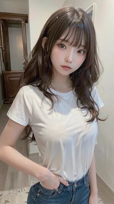 (highest quality, 8k, 32k, masterpiece, Ultra-high resolution:1.3), 1 girl, ((big:1.4)), (Long Wavy Hair ), 18-year-old female, 