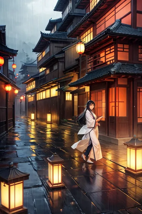 Araf landscape of the village，There are many lights on the building, Dreamy Chinatown, Chinese Village, Amazing wallpapers, A Japanese town, Japanese Village, Surreal photos of towns, old asian village, Japanese cities, Written by Raymond Han, Rainy Night,...