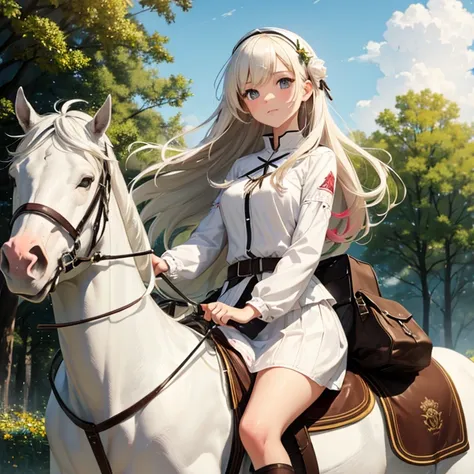 riding a white horse　traveling girl