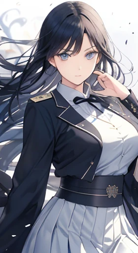 Japanese sword、Samurai sword、whole body、White one-piece military uniform、 Jet black hair,(Tabletop:1.2, highest quality), (beautiful, fine grain: 1.2), (Detailed Background,Dark fantasy), (beautifully detailed face), High Contrast, (Best lighting, とても繊細でbe...