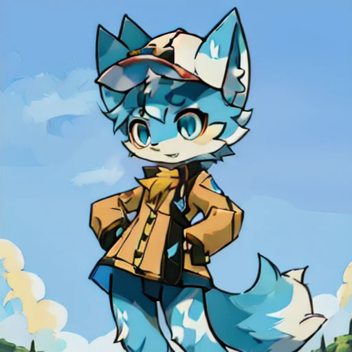 A cartoon cat with a hat and blue eyes, Female furry mini cute style, Ferson!!!!, female Ferson, furaffity, furry Ferson, professional furry, furaffinity Ferson, Universal furry style, Ferson art, Sora is a cat, Holo is a wolf girl, Furan Affinity Committe...