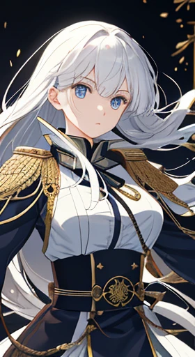 Japanese sword、Samurai sword、whole body、White one-piece military uniform、 Jet black hair,(Tabletop:1.2, highest quality), (beautiful, fine grain: 1.2), (Detailed Background,Dark fantasy), (beautifully detailed face), High Contrast, (Best lighting, とても繊細でbe...