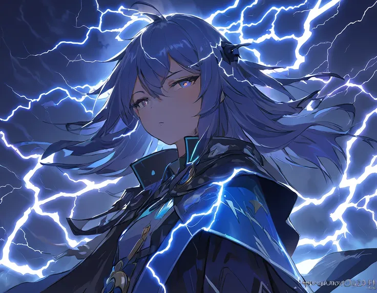 1girl, thundergod、god々shii、electricity、god様、背景thunder雲、thunder、⚡、美shiithunder、beautiful shading