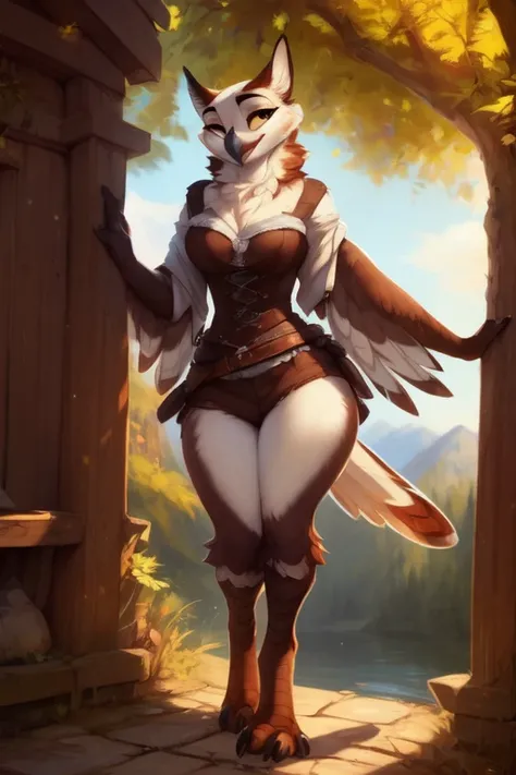 feral:1.2),(walkingwake:1.3), female focus, 8k wuality, ultra realistic, 3d render, digital art, beautiful and detailed portrait of a female owl, hi res,soft shading,good anatomy, feathered tail, (posing:1.3), (soft shading), 4k, hi res, ((detailed face, d...