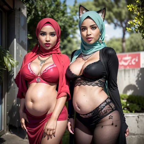 Two:2 prostitute Malaysian girl pregnant 9 month ,sexy belly pregnant malay, The whole body consists of a young girl with hijab, Eye makeup, 55 year old model, Cat ears, Soft lighting, Solo, Wear shabby clothes, Dirty, Tattered futuristic military uniform,...