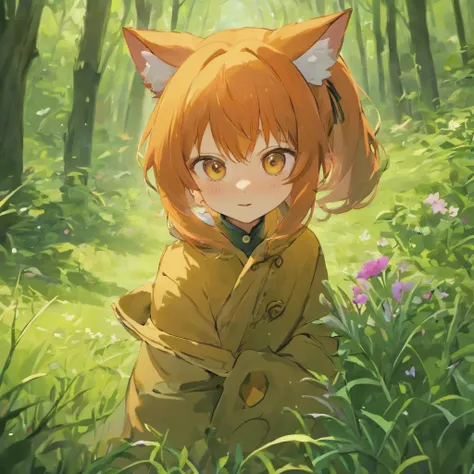 The red fox hunting，Close-up of the fox，Foraging in the forest，Soft grass，Surrounded by flowers，, Anime style, hyper HD, retinas, Masterpiece, Anatomically correct, Textured skin, High details, Super detail, High quality, Best quality, A high resolution, 1...