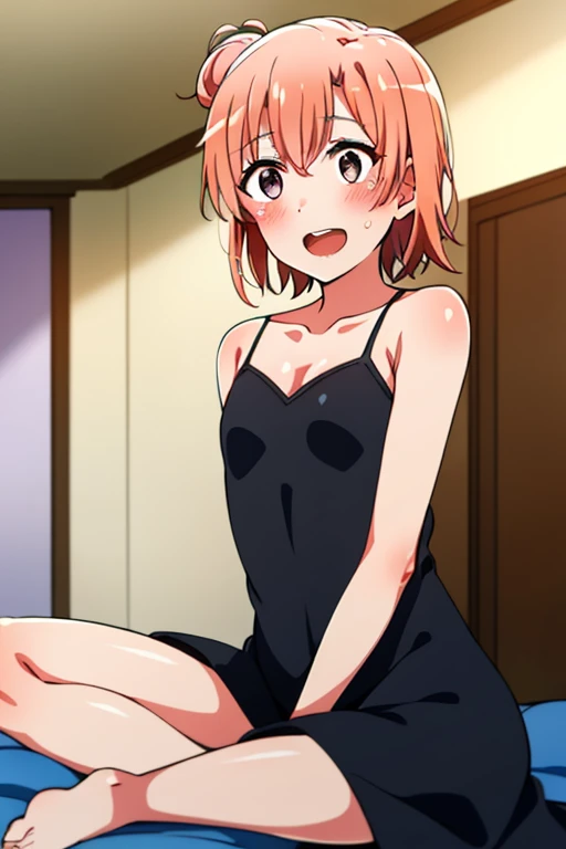 ((highest quality)), ((masterpiece)), (be familiar with), Perfect Face, indoor, Bedroom, Watching the audience,
One woman, Yuigahama Yui,
Open Mouth, Ecstatic expression, blush, smile,
Small breasts, Flat Chest, Young Girl, , , Girl,
Short Hair, Salmon-col...