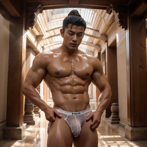 1 statue of handsome Chinese guy，super detailed, wet body, wet hair, 18-year-old male high school student，majestic，Who is Shi Yu?, Li Yuanbin, Kim Hyung Tae, Kim Hyung Tae, Yin Shishan, Wang Yi Bao, Li Xian , Leo Wu, Handsome Chinese muscular guy，Broad sho...