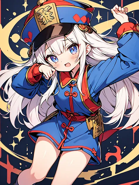 Kiniro mosaic style,1 girl,Russian beautiful girl wearing ((Jiangshi costume and hat)),