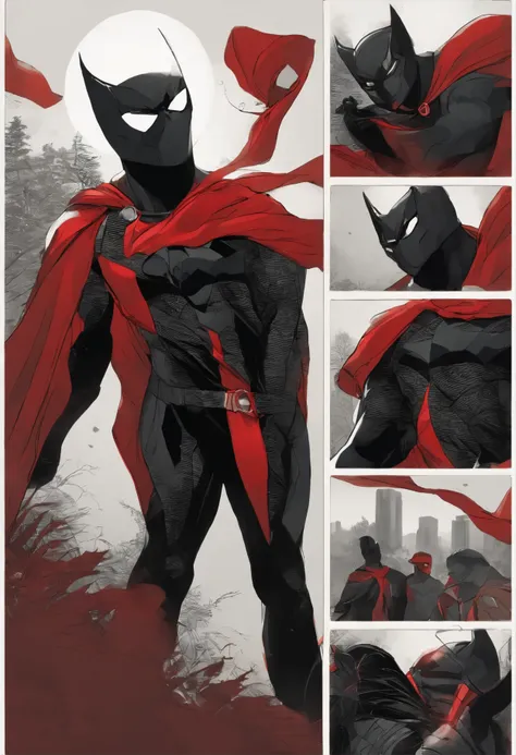 crie um super heroi com poder de se curar com as cores preto e vermelho 