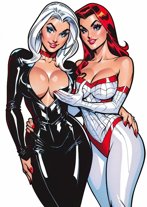 4k, digital drawing, improve quality, a drawing of two women in black and red outfits, Black and White and Red, red and black and white, J. Scott Campbell, by Bill Ward, J.. Scott Campbell, beautiful comic art , by Ryan Stegman, White and black, by Bruce T...