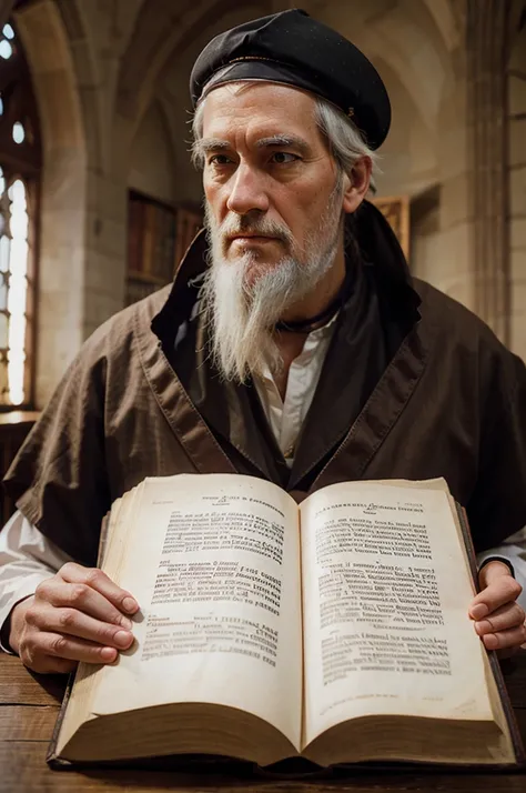 Create a realistic photograph of John Wycliffe , reformador, bible translator from latin to english