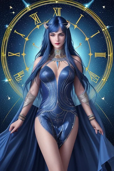 ( high quality , Super detailed, Watch your hands )Zodiac sign - Goddess of Sagittarius , Similar to the goodness of Latin . Optimistic, fair, Funny and intelligent face . recklessness, Ruthless, impatient, Overconfident style . Dark blue eyes (Eye details...