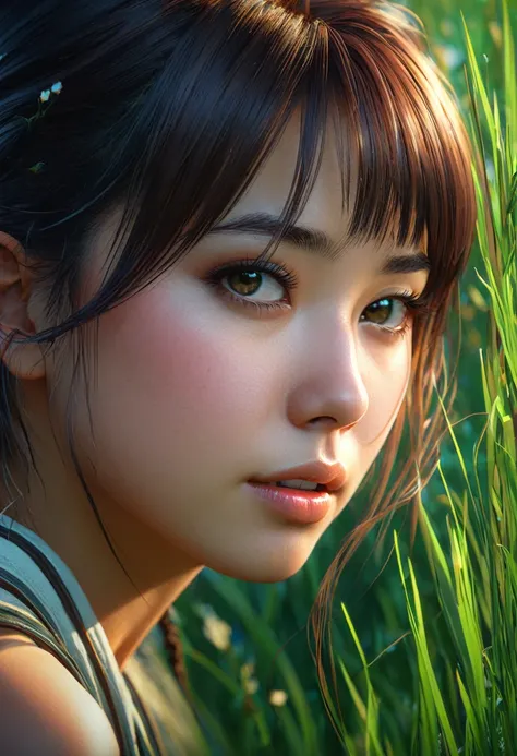 Sexy girl touching grass, unreal engine, greg rutkowski, loish, rhads, beeple, makoto shinkai and lois van baarle, ilya kuvshinov, rossdraws, tom bagshaw, alphonse mucha, global illumination, detailed and intricate environment style of Jean Baptiste Monge,...