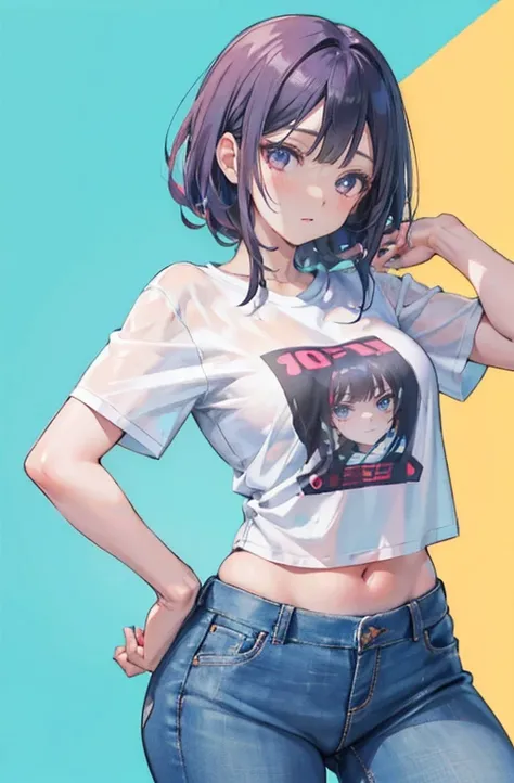 (Hinata Hyuuga, muito sensual, com roupas apertadas, bunda grande, pernas grossas, Vestindo jeans extremamente apertado, usando uma mini blusa, umbigo com pirsing, cabelo grande, Speaker behind, muito realista, extremamente sexy, 8k, 8k extremamente detalh...