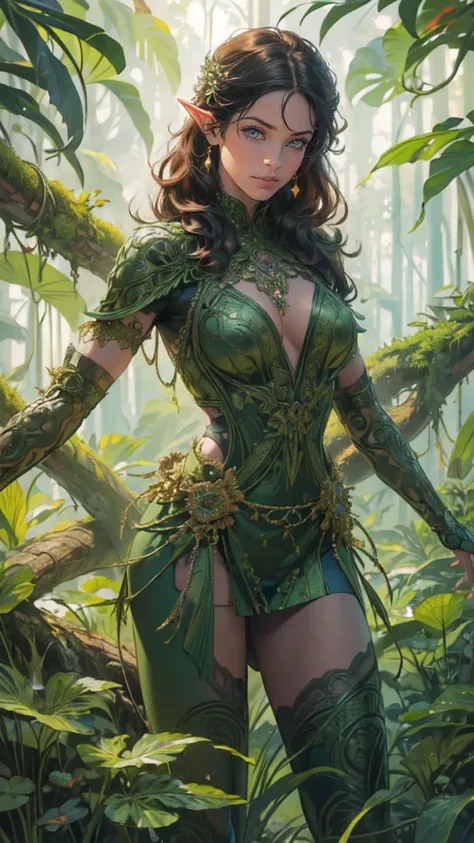 high details, best quality, 16k, [ultra detailed], masterpiece, best quality, (extremely detailed), drkfntasy,  tanjoreai, dynamic angle, ultra wide shot, RAW, photorealistic, fantasy art, realistic art, a female elf druid  (intricate details, Masterpiece,...