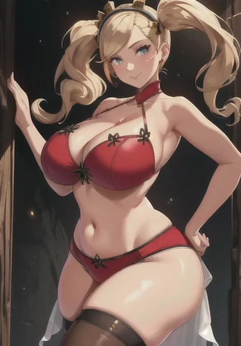 (masterpiece:1.2, best quality:1.2, beautiful, high quality, highres:1.1, aesthetic), detailed, extremely detailed, ambient soft lighting, 4K, perfect eyes, perfect face, perfect lighting, 1girl, solo, takamaki anne, twin tails, blonde hair huge ass, huge ...