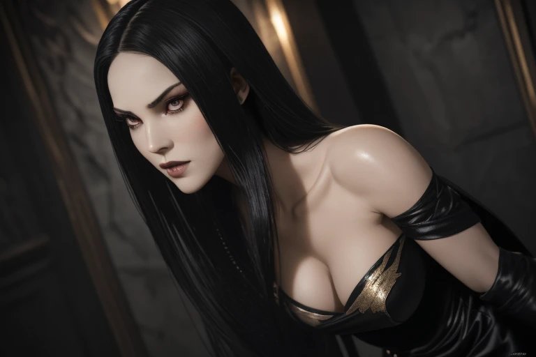 masterpiece, Ultra realistic, 16k, high quality, incredibly detailed, nightmare aesthetic, nightmare atmosphere, cinematic, work of art, (sharp focus: 1.5), (photorealistic: 1.3), featured (Beautiful girl), a captivating image of a vampire (girl) that comb...