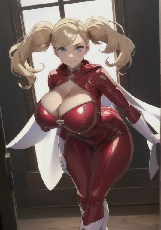 (masterpiece:1.2, best quality:1.2, beautiful, high quality, highres:1.1, aesthetic), detailed, extremely detailed, ambient soft lighting, 4K, perfect eyes, perfect face, perfect lighting, 1girl, solo, takamaki anne, twin tails, blonde hair huge ass, huge ...