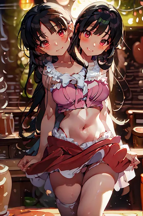 (masterpiece, best quality),best quality, (ultra-detailed), (3heads:1.5), 1girl, (houraisan kaguya:1.3), masterpiece, best quality, ultra quality, ultra resolution, ultra detail, pink top, crop top, ((stomach)), midriff, ((groin)), pink skirt, normal ears,...