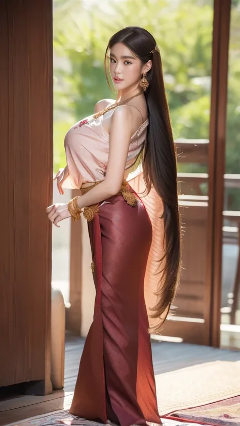 beautiful girl with three meter long hair, her hair was as long as her buttocks.., black hair, long hair, beauty that comes from...