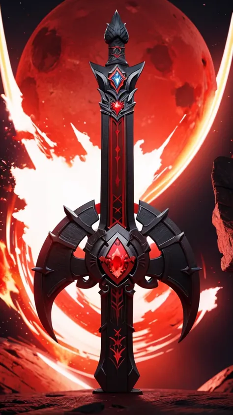 hell sword that is capable of destroying a planet a red and black sword with an evil aura around it, fundo preto, 8k image