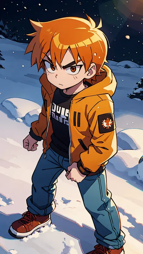 Scott Pilgrim Takes Off A Boy Scott Pilgrim Orange Hair Shirt Jacket Thick Eyebrows Canada Standing Alone in the Snow