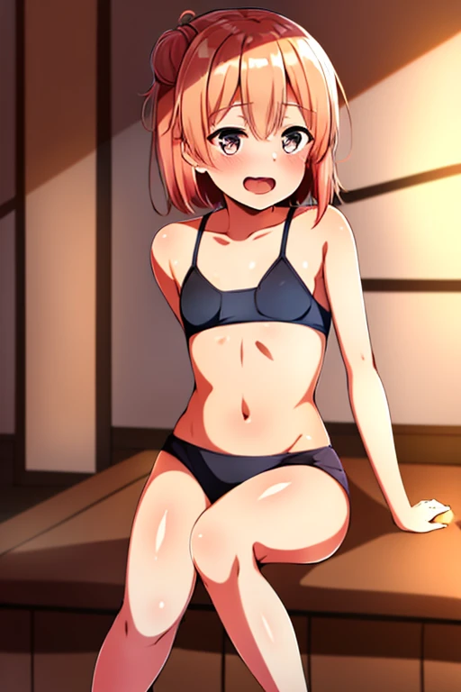 ((highest quality)), ((masterpiece)), (be familiar with), Perfect Face, indoor, Bedroom, Watching the audience,
One woman, Yuigahama Yui,
Open Mouth, Ecstatic expression, blush, smile,
Small breasts, Flat Chest, Young Girl, , , Girl,
Short Hair, Salmon-col...